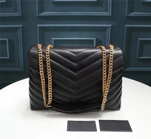 Real Authentic Quality Designer LOULOU Bag Large Shoulder chains crossbody clutch bags purses Genuine Calfskin Leather Grosgrain Lining