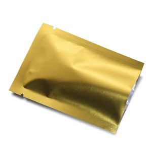 100Pcs Matte Gold Open Top Mylar Foil Bag Heat Vacuum Seal Tear Notch Food Candy Tea Storage Packaging Flat Pouches