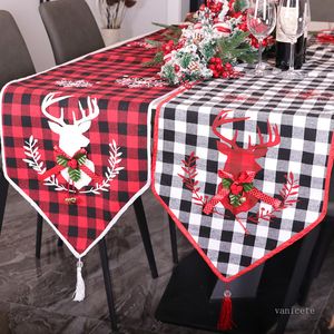 Christmas decoration red and Black Plaid table flag 180cm Xmas tablecloth layout festival decoration matsZC408