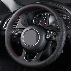 Coprivolante per auto cucito a mano in morbida pelle artificiale nera fai-da-te per Audi Q3 2013-2018 Q5 2013-2017 Q7 2012-2015