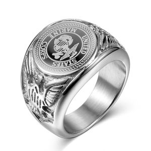 Mode Mäns Rostfritt stål Ring Den Eagle Wings American Soldiers Officers United States Fire Dept Smycken Marine Corps US Police Officer Rings