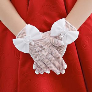 Vijf vingers handschoenen mode pure witte boog prinses bruiloft voor meisjes gaas avond kinder vakantie accessoires verjaardag