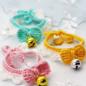 Handmade Knitted Wool Pet Collars Cats and Dogs Cute Pets Bell Collar 4 sizes 5 styles