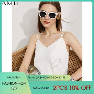 Minimalism Sommar Kvinnors Camisole Fashioin VNeck Letter Chiffon Toppar Streetwear Loose Tanks 12170236 210527