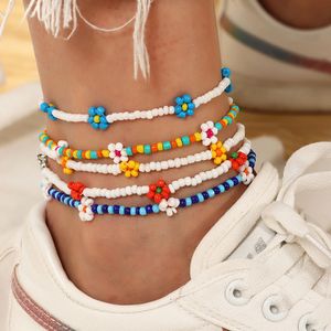 2021 nova flor bonito doidy bead bracelete para mulheres bohemian colorido artesanal elástico strech anklet jóias presente