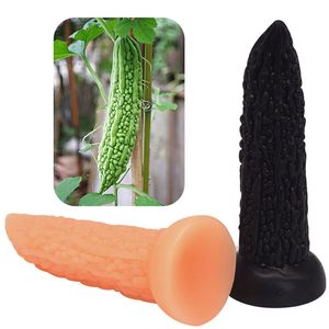 Massage Anal Plug Sexleksaker för kvinnor Massage Masturbator Vegetabilisk Bitter Gourd Dildo Long 19cm PVC Hälsa Vuxen Sexuell Intresse Produkt