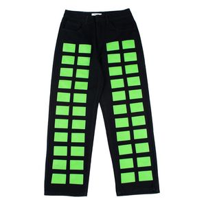 Men's Jeans Green Checkered Streetwear Loose Pants For Men And Women Straight Oversize Casual Baggy Denim Trousers Luxury