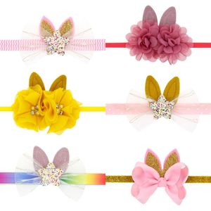 Girls Easter Headbands for baby Children Bow Flower Boutique Hair Accessories Kids Elastic Grosgrain Ribbon Rabbit ear Hairbands