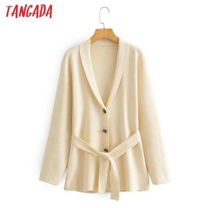 Tangada Autunno Inverno donna cardigan in maglia beige oversize maglione vintage cardigan da donna in ufficio cappotto AI15 210609