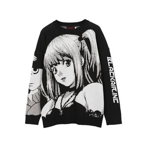 Atsunny 2021 хип-хоп уличная одежда Винтаж стиль хараджуку вязание свитер аниме девушка вязаная смерть ноты свитер пуловер G0909