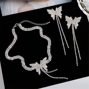 Butterfly Crystal Choker Halsband för kvinnor Long Tassel Rhinestone Halsband Bröllop Smycken Party Presenter