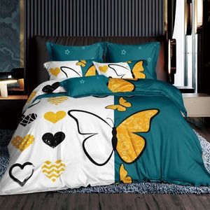 Romantisk Home Textile Full Queen King Size Bedding Set D Butterfly Pattern Polyester Quilt Cover Bed Sheet PolowsCase