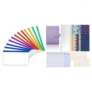 Embrulho de presente 12pcs a6 size 6 orifícios bolsos de pasto plástico Sistema de envelopes de orçamento 1 conjunto colorido 1