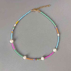 2021 Trendy Colorful Beads Freshwater Pearl Necklace Creative Design Aesthetics Beaded Jewelry Summer Travel Charm Accessories