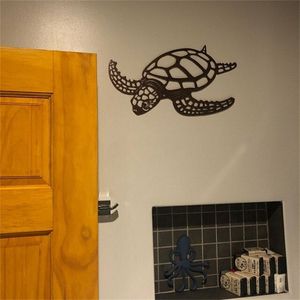 Metal Sea Turtle Ornament Beach Theme Decor Wall Art Decorations Wall Wiszące na salon REME889 210811