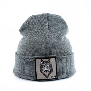 2022 Neue Mode Herren Beanie Tier Wolf Stickerei Winter Hüte Strickmützen für Frauen Streetwear Hip Hop Skullies Motorhaube