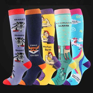 Cartoon Animal Rainbow Compression Compression Socks for Women Girls Sport Marathon Runking Joga Socks Football Socks Xa14tq Y1222