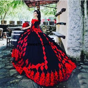 Red Quinceanera Платье Бальные платья для Girl Appkiques Кружева 2021 Vestidos de XV Años Ball Prom Prams Sweet 16 Партии