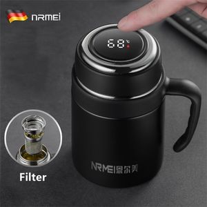 650ML Thermos Coffee Mug With Filter Handle Stainless Steel Insulated Vacuum Tea Cup Home Office LED Temperature Display Gift 211029