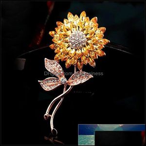 Pin, spille gioielli di lusso elegante giallo cristallo di cristallo girasole oro colore strass lega pianta spilla signora party safety pin regali drop de