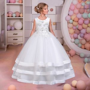 Teen White Bridesmaid Flower Girl Dresses Long Satin Striped Princess Wedding Dress for Girl Bride Costume Girl Clothing 8 12 Y Q0716