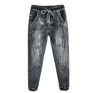 Corredores jean homens jeans jeans streetwear streetwear cintura elástica cintura ruched calças de lazer calça jeans masculino plus tamanho 42,035 x0621