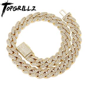 TOPGRILLZ 12MM/14MM Cuban Chain Necklace With Box Clasp Gold Plated Micro Pave Iced Out Cubic Zirconia Hip Hop Fashion Jewelry X0509