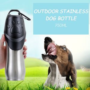 750Ml Stainless Steel Pets Drinking Water Bottle Pets Dispenser Travel Feeding Bowl Sport Portable Outdoor Tools For Puppy Cat Y200922