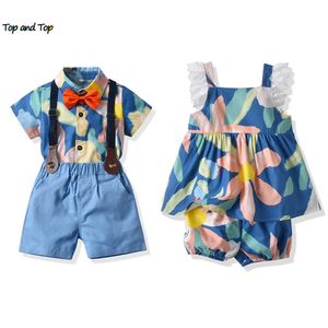 Top e Top Estate Fratello e Sorella Abiti coordinati Vestiti per bambini, Neonati maschi Completo da uomo + Abito tutu in pizzo per ragazze G1023