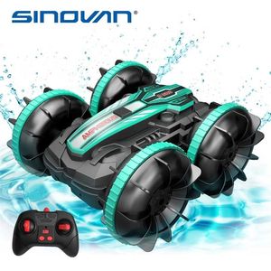 Sinovan Stunt RC Car 1200mAh 4wd Water & Land 2in1 Remote Control Car 2.4G Double Side Flip Amphibious RC Drift Car Toys for Kid 211029