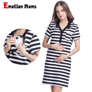 Emoção Moms Summer Stripe Stripe Dress Mamamenting Roupas Algodão Tecido Esterro para Mulheres Grávidas Maternidad Vestido Q0713