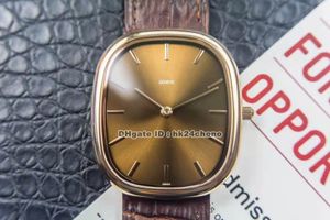 Высококачественные часы золотистого эллипса розового золота Miyota 9015 Autoamtic Mens Watch 3738/100J-012 Sapphire Brown Dial Кожаные ремешки.