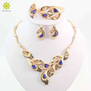 Fashion Gold Color Jewelry Sets Leaves Shape African Costume Necklace Set Women Bridal Accessories H1022