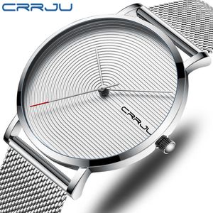 Luxury Brand CRRJU Men Watch Casual Minimalist Quartz Male Watch Fashion Simple Silver White Waterproof Wristwatch Men's Gifts X0625