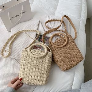 Crossbody Bag Handle Design Straw Rattan For Women 2021 Simple Summer Solid Color Handbags Female Travel