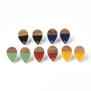 Stud 1Pair Natural Wood And Resin Earring Connector Findings Square Water Earrings Making Accessories For DIY Wooden
