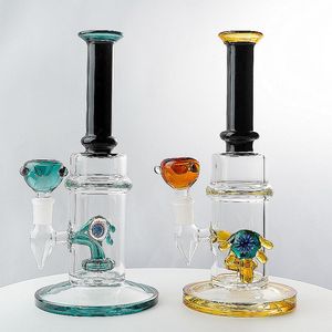 Rakt rör 10 tums hookahs showerhead perc flared munstycke vattenrör olja dab riggar med skål 14mm kvinnlig gemensamt tjockt heady glas bongs