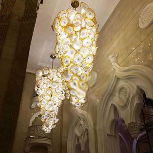 Luxuriöse goldene Kristall-Pendelleuchte, LED, mundgeblasene Murano-Glasplatten, moderne Kunst-Kronleuchter-Beleuchtung für Hotel-Lobby, Wohnzimmer, individuelle Größe