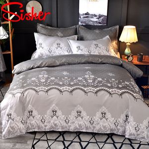 Nordic Flower Bedding Set 2/3pcs Luxury Lace Duvet Sets Comforter Quilt Cover Covers Single Double Queen King Size No Bed Sheet 210316