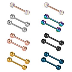 Boniskiss 14PCS 14g 12-18mm Tongue Ringar Nippel Straight Barbells Kirurgisk stålkropp Piercing Smycken Tragus brosk örhänge