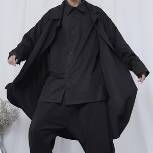 Men's Trench Coats Original Windbreaker Jacket Yamamoto Wind Dark Niche Design Style No Buckle Loose Long Trend