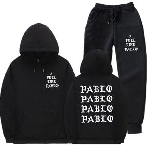 Dresy męskie Streetwear Czuję się jak Pablo Hoodie Zestaw dresu Mężczyźni Thermal Sportswear Zestawy Bluzy i Spodnie Casual Bluza Sport Sui