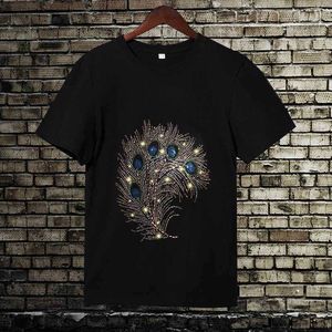 Inglaterra estilo fantasia tshirt homem diamante imprimir manga curta t-shirt homens moda verão strass camiseta x0602