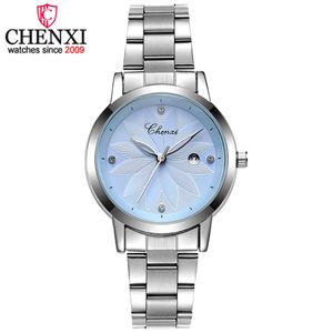 Chenxi Top Brand Sier Luxury armbandsur för kvinnor Mode Högkvalitativt stålarmband Quartz Klockor Relogio Feminino Q0524