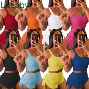Kadın Eşofman Iki Parçalı Set Tasarımcı Kolsuz Katı Renk T Gömlek Şort Yoga Kıyafetler Casual Jogging Kırışıklık ve Kravat Ile Suits