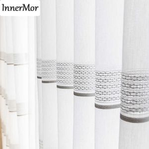 Innermor White grid style Tulle Curtains For Living room Jacquard Tulle Curtain for bedroom Soft Tulle for Kitchen Customized 210712