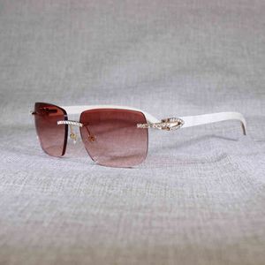 2022 Factory Wholesale New Rhinestone Peacock Wood Rimless Sunglasses Men Natural Buffalo Horn Oversize Square Retro Shades culos Eyewear For Club