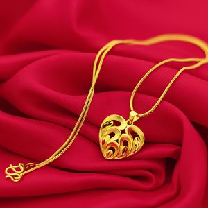 Romantic Gold Necklace Pure 14k Yellow Gold Jewelry Small Heart Chain Necklace Chocker Jewelry for Women Wedding Statement Gifts Q0531