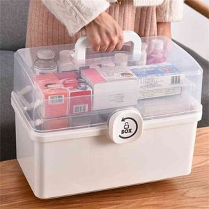 3/2 Layer Portable First Aid Kit Storage Box Plastic Multi-Functional Family Emergency with Handle Medicine Chest 210922