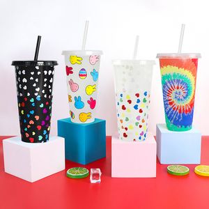 Easter Color-Changing Water Cup Tumblers Cold Beverage Straw Cup Fruit Tea Pp Temperature-Sensitive Plastic Cups XG0420